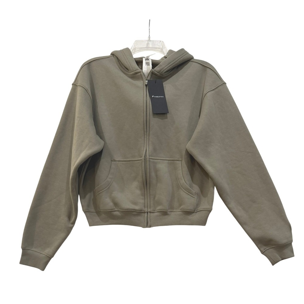 Fabletics Women's Olive Green Full Zip Soft Fleece Hoodie Sweatshirt Size Small